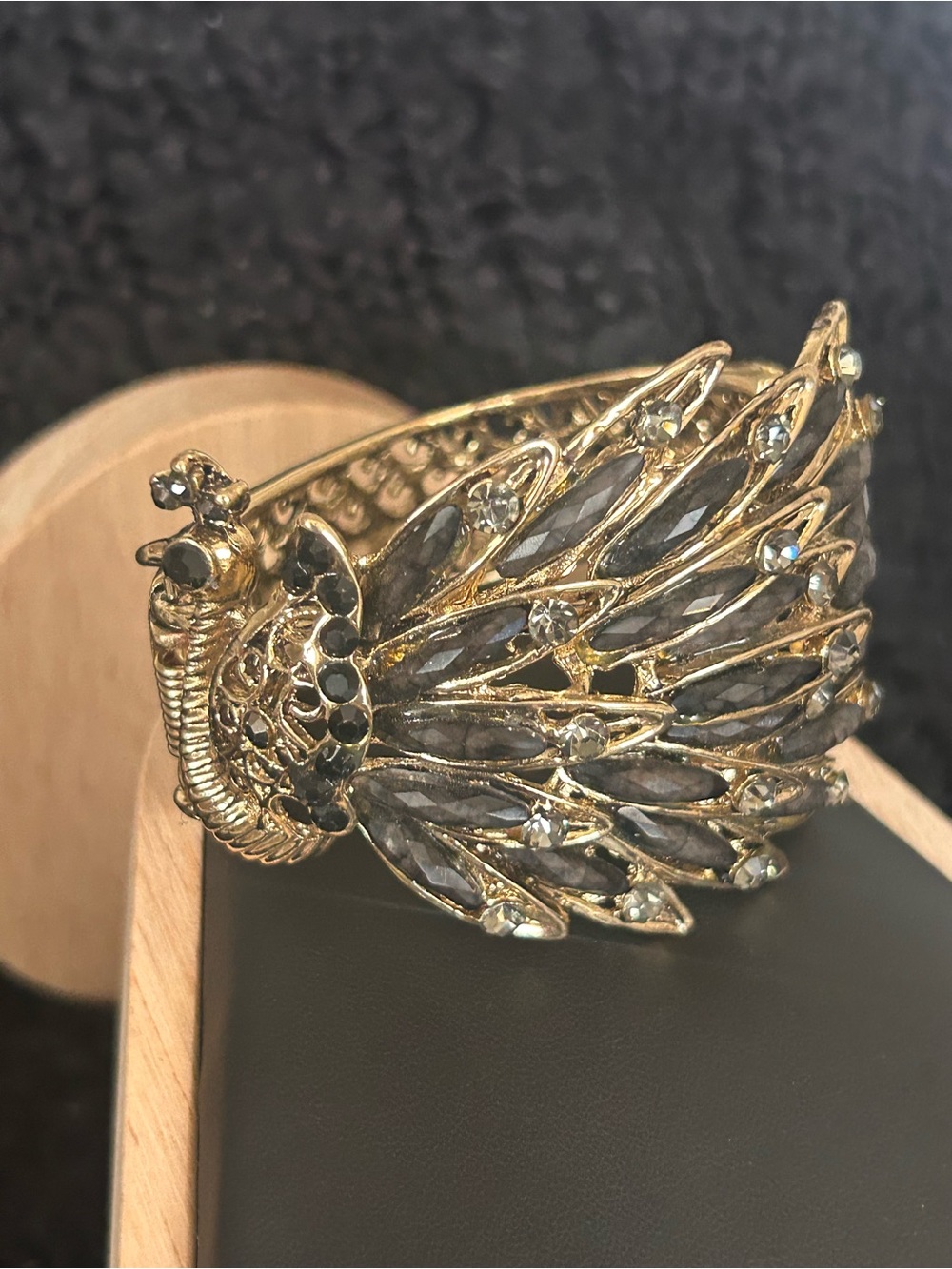 Gold Peacock-Design Crystal Statement Bracelet - Gold